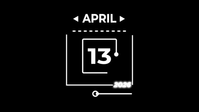 Calendar date April 13 2026 graphic calendar icon monthly, motion graphic design video animation Simple calendar with date concept.calender date icon.