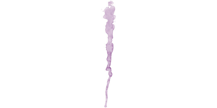Vertical purple ink splash and liquid drop on black background