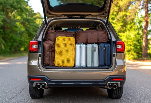 SUV trunk packed with luggage for a road trip