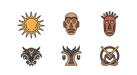 Obraz premium Tribal masks and symbolic icons.