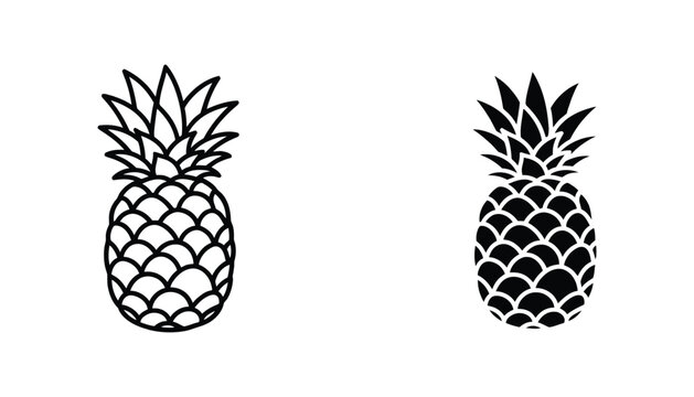 Tropical pineapple fruit icon in clean outline and solid black vector style