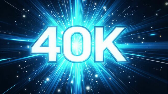 Bright Digital 40k Text Glowing in a Futuristic Blue Light Burst Background for Technology Concepts