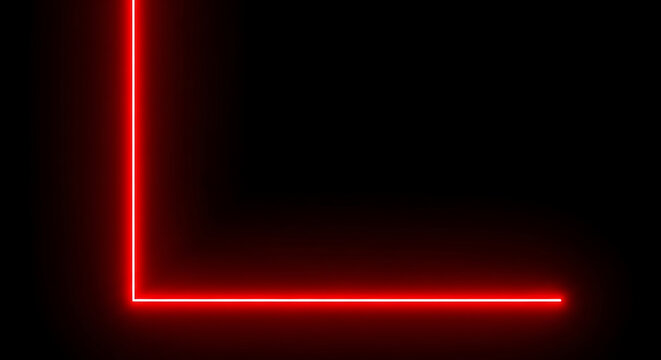 Red neon l-shaped light strip on a black background with l shape dark background electric abstract technology lighting illuminated decoration minimalist