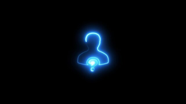 Glowing neon user profile with pulsing question mark animation