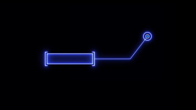 Glowing neon callout lines for text and data showing animation. Blue neon HUD element futuristic callout motion graphics animation on black background