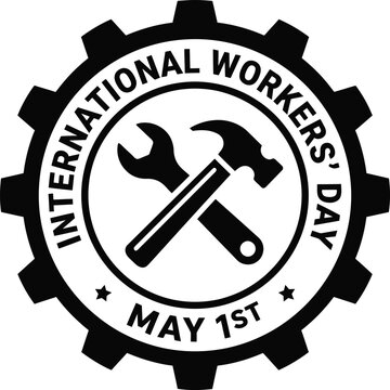 Vintage-style typography design with industrial workman logo illustration