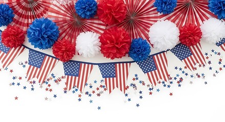 Obraz premium Festive fourth of july party decorations with patriotic flags.