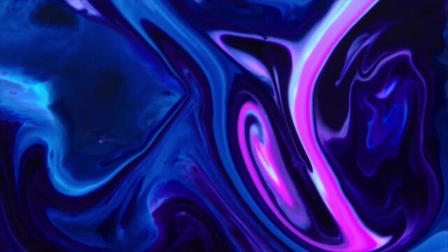 Abstract fluid art with vibrant blue and pink swirling patterns under ultraviolet light