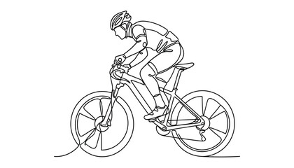 Obraz premium Vector a line drawing of a cyclist riding a bicycle with a pure