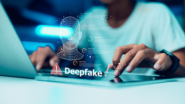 Deepfake Detection and Cyber Security Concept with AI Biometric Face Scanning on Tablet