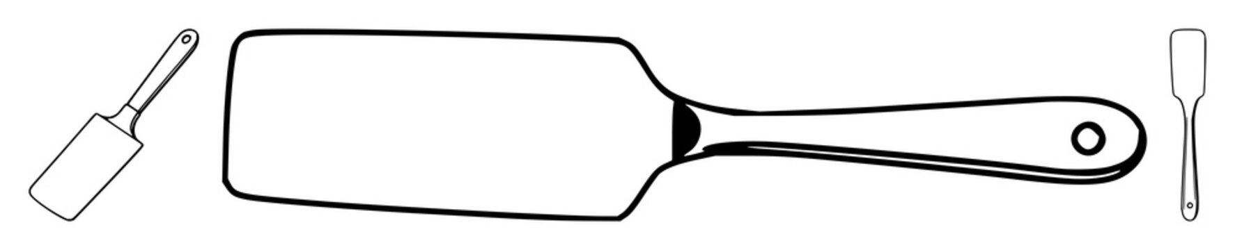 Spatula set with fine black line art on white background featuring kitchen utensil, cooking tool, flip tool with minimalist and single illustration