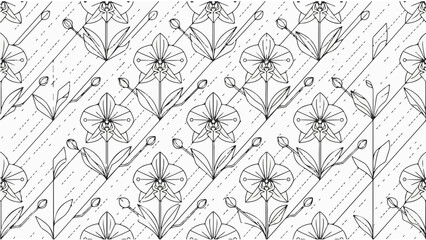 Fototapeta premium Minimalist Black and White Floral Line Art Seamless Pattern