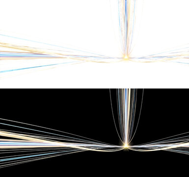 Golden fiber optic light paths converging at bright central sparkle.