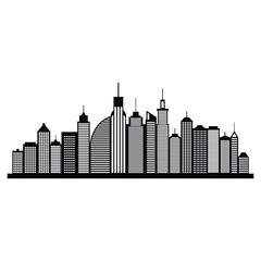 Fototapeta premium Detailed City Skyline Silhouette Vector – Modern Urban Skyscrapers Panorama Architecture Illustration on White Background