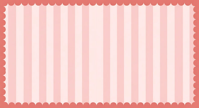 Vertical pink and white striped pattern frame with a decorative scalloped postage stamp edge design for greeting cards or scrapbooking backgrounds vertical background scalloped decorative