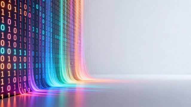 Colorful binary code flowing in space