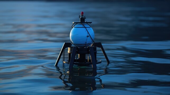 Buoy with a sensor device floating on the ocean surface, monitoring marine conditions and contributing to global environment research and climate change studies