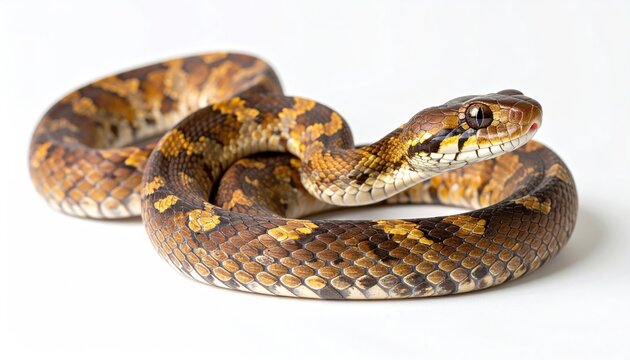 Brown Patterned Snake Coiled on Clean White Studio Background