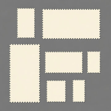 Collection of blank postal stamp frames with perforated collection rectangle template communication document stationery
