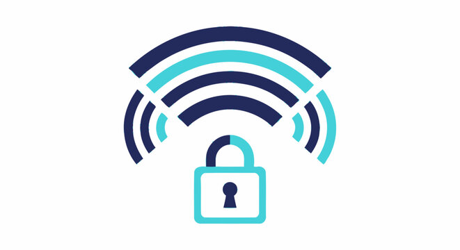 Secure Wireless Network Icon with Padlock Representing Cybersecurity, Encrypted Connection, and Data Protection for Internet Safety