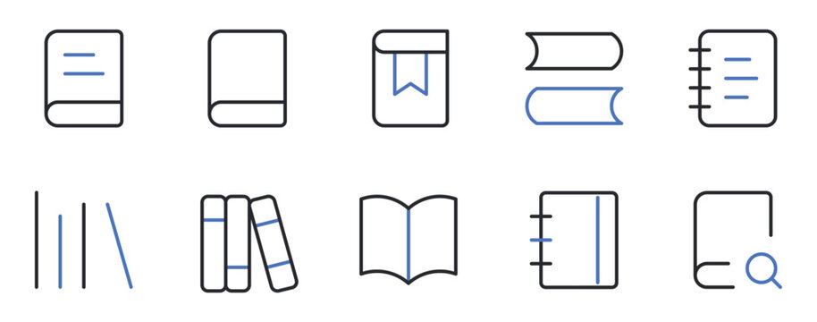 Book and reading icons set editable stroke line vector illustration.