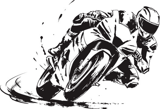 Dynamic motorcycle racer leaning into sharp turn with speed and precision