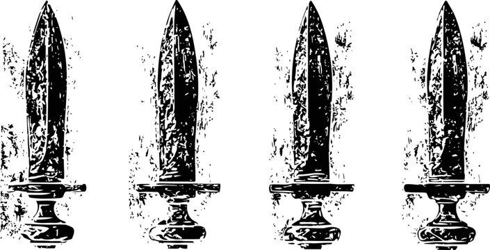 grunge vintage dagger illustrations four distressed antique knife silhouettes with textured worn effect