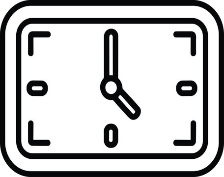 Minimalist rectangular clock outline vector icon, modern timepiece silhouette, stylized schedule timer illustration, punctuality design for commercial stock use