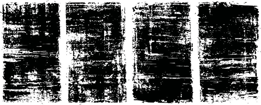 Grunge black textured backgrounds set distressed rough distressed abstract design vintage scratched paint overlays on white