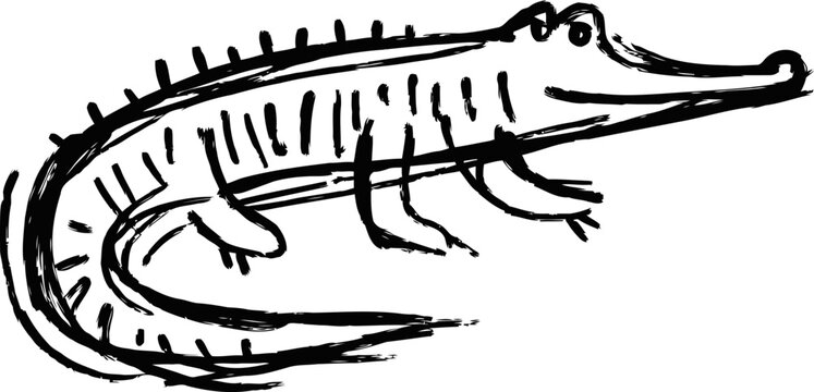 hand drawn alligator sketch in black lines simple animal illustration with textured body and elongated snout
