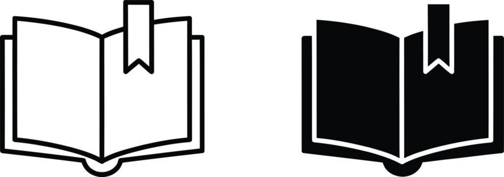 Open book with bookmark icon outline and filled