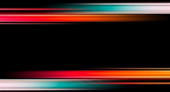 Abstract light streaks in red orange teal on black background abstract background horizontal template spectrum illustration movement