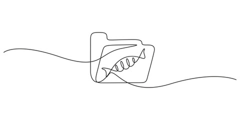 Fototapeta premium Continuous One Line Drawing of a DNA Helix inside a Folder, Minimalist Genetic Data and Bio-Information Storage Concept