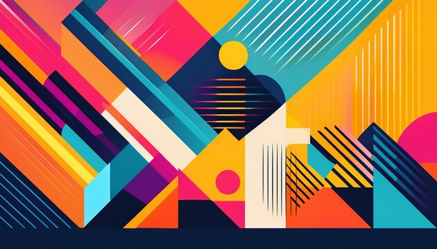 a bold abstract pattern with geometric shapes and vivid colors in a minimalist style a modern background perfect for posters flyers banners and festival themes