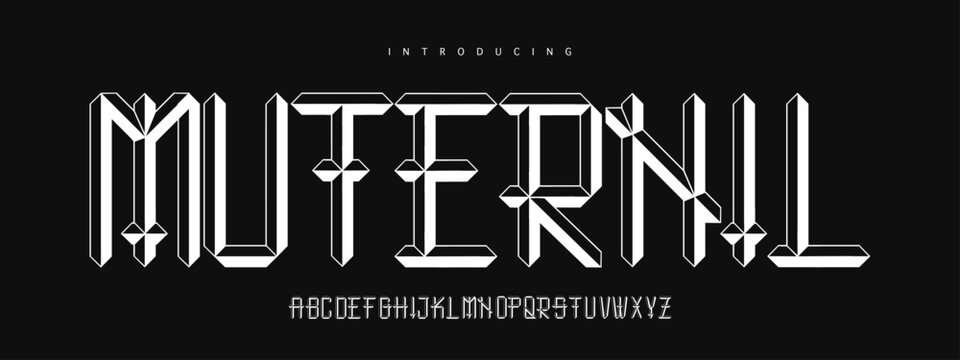 Muternil: A sharp chiseled blackletter. Geometric gothic display for metal branding, dark apparel, and edgy street logos.