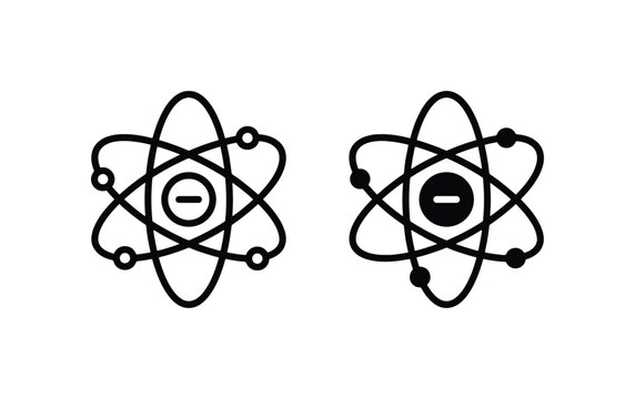 Atomic Structure Icons, Electron Orbit Symbols, Negative Charge Science Graphics, Chemistry Education Vector Elements