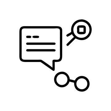 Chat and share outline icon showing speech bubble and linked circles for social media concept.