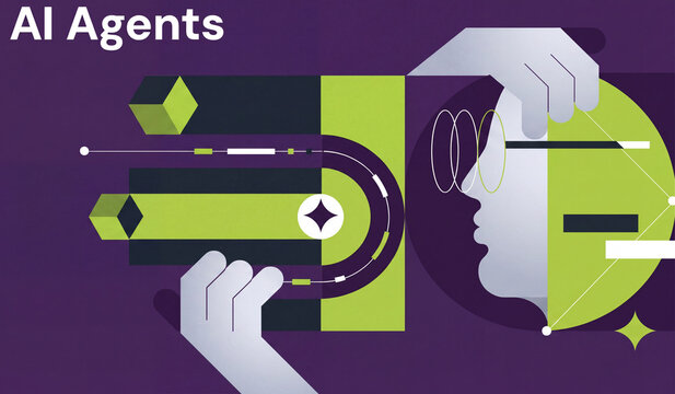 Modern geometric illustration of AI agents and human technology integration