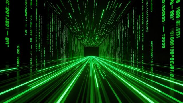 Digital tunnel with green binary code