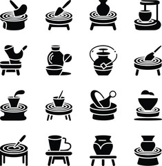 Obraz premium Collection of black pottery making on white background, ceramics craft handmade clay