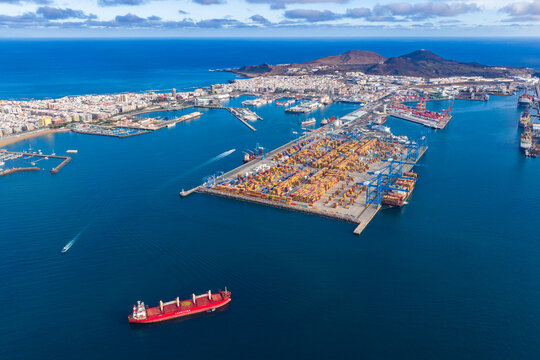 Aerial flyover abovef Port of Las Palmas; Oil Refinery, Drillships, and Global Maritime Logistics in the Canary Islands