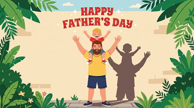 Happy father's day illustration dad and son celebration with silhouette