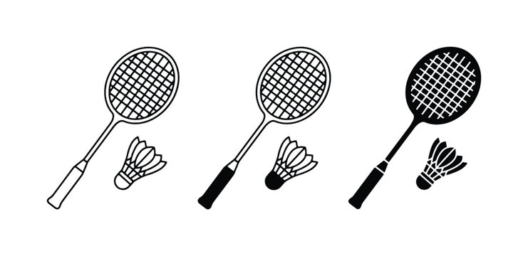 Badminton Rackets and Shuttlecocks, Sports Equipment Icons, Vector Set for Game Design