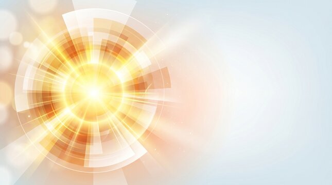 Radiant sunburst with golden light rays glowing against soft white background