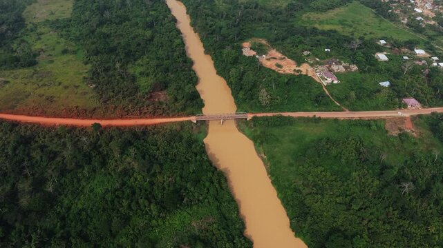 Aerial view showing environmental destruction from illegal gold mining in west africa