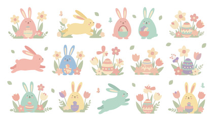 Fototapeta premium Easter Bunny and Egg Illustrations Vector Clipart