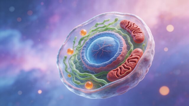 Cellular structure with nucleus and organelles