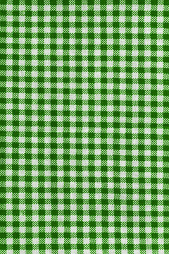 Green and white gingham fabric background. Checkered cloth texture for tablecloth, picnic, or rustic design