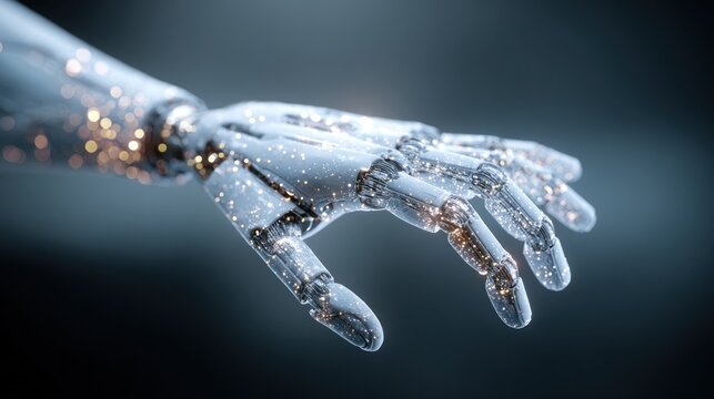 Robotic hand reaching forward tech concept