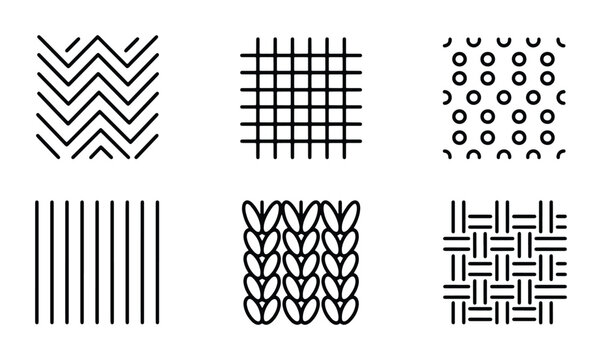 Six Seamless Geometric Fabric Textures, Vector Patterns for Textile Design, Knitting and Weaving Motifs, Minimalist Line Art Backgrounds